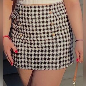 Alya Black and White Houndstooth Mini Skirt